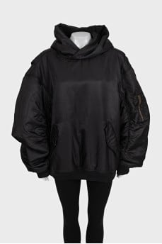 Black oversized bomber jacket with a hood