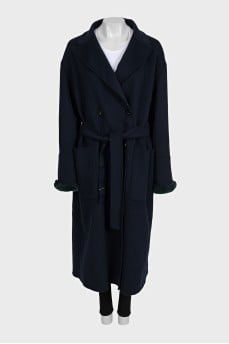 Reversible dark blue wool coat