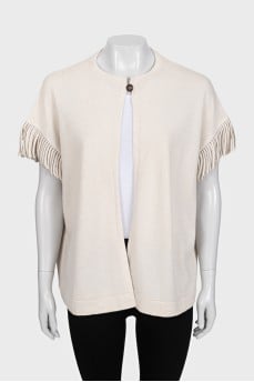 Cashmere cardigan decorated with fringe