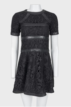 Lace dress with leather inserts