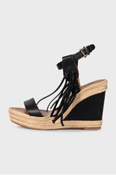 Blue leather wedge sandals