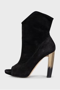 Black suede open toe ankle boots