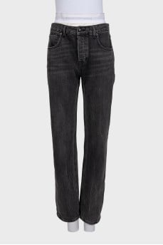 Black straight jeans with double waistband