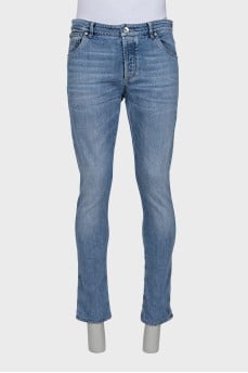 Men's light blue skinny fit button-down jeans