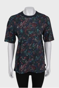 Black T-shirt with multi-colored print