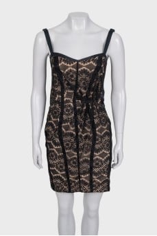 Black lace dress with silk inserts