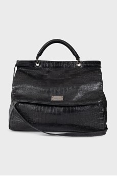 Embossed leather satchel
