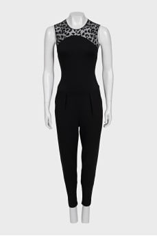 Black jumpsuit with mesh insert