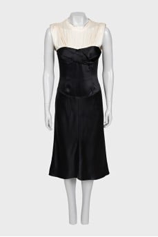 Black and white dress with silk inserts