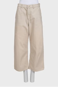 Бежеві укорочені джинси wide leg fit