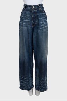 Blue high-waisted wide-leg jeans