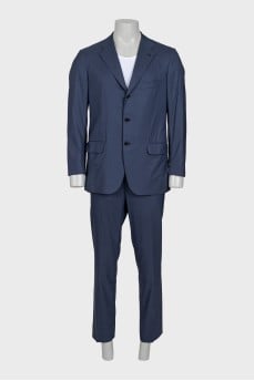 Men's blue wool suit with a single-breasted jacket