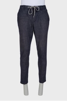 Men's blue trousers with elastic waistband and lacing