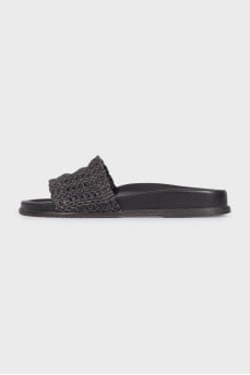 Brown leather weave flip-flops