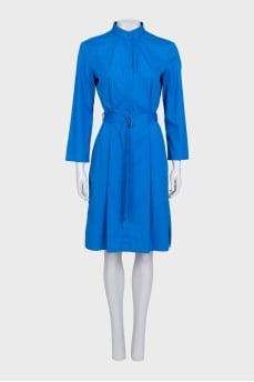 Blue fitted dress with a belt