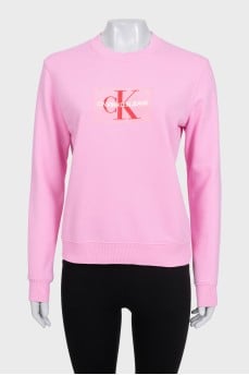 Pink straight-cut sweatshirt with a branded logo