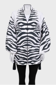 Linen printed blouse with puff sleeves