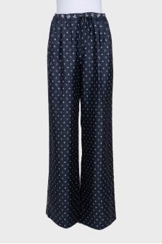 Blue wide-leg printed trousers