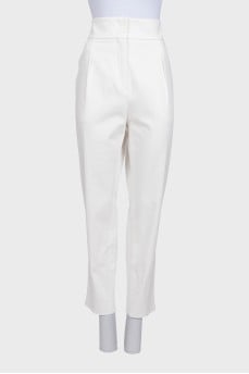 High-waisted tapered white trousers
