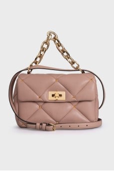 Rockstud Spike Beige Leather Bag