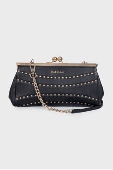 Black leather bag with gold decor
