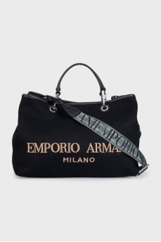 Black textile bag with embroidered logo