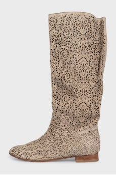 Suede perforated boots