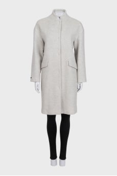 Gray loose-fitting coat with a print