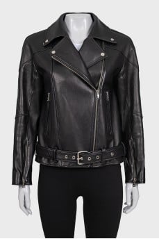 Black jacket with a silver slanted zipper
