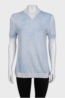 Blue cashmere and silk t-shirt