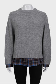 Gray sweater with plaid inserts