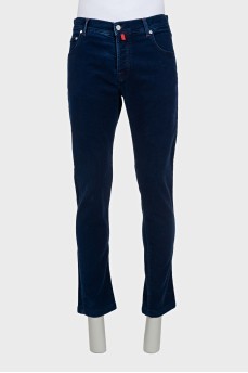 Men's blue straight-leg jeans with buttons