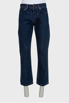 Men's blue straight-leg jeans