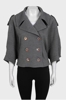 Cropped grey double-breasted coat