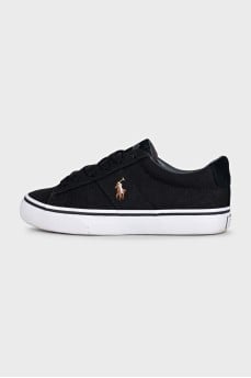 Black textile sneakers with a branded patch