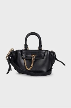 Black leather mini bag with gold-tone decorative chain