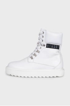 White leather lace-up boots
