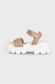 Beige textile sandals with Velcro fasteners