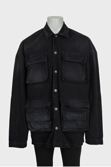 Men's black denim jacket with tag