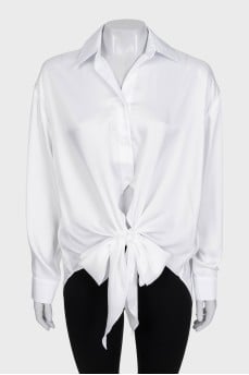 Loose-fitting button-down blouse with ties