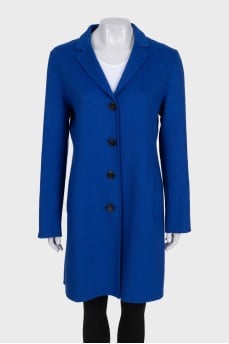 Straight-cut blue wool coat