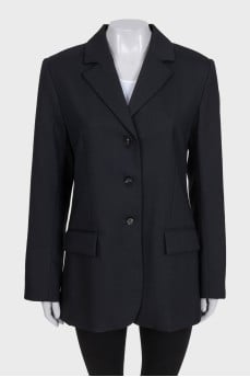 Black wool straight-cut button-down jacket