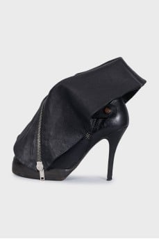 Black leather stiletto ankle boots