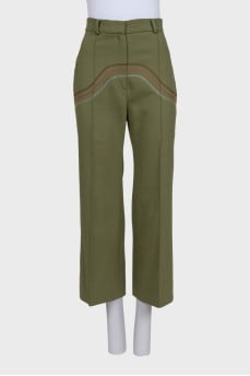 Green wide-leg trousers with decorative seams