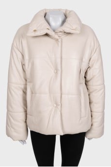 Beige eco-leather down jacket with tag