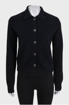 Black cashmere cardigan with a collar