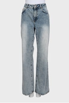 High-rise straight-leg blue jeans