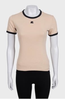 Beige T-shirt with black trim