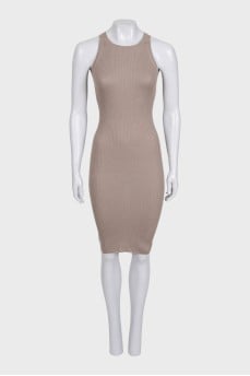 Beige ribbed fitted dress