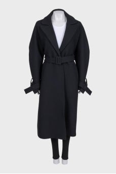 Black fitted coat with belt